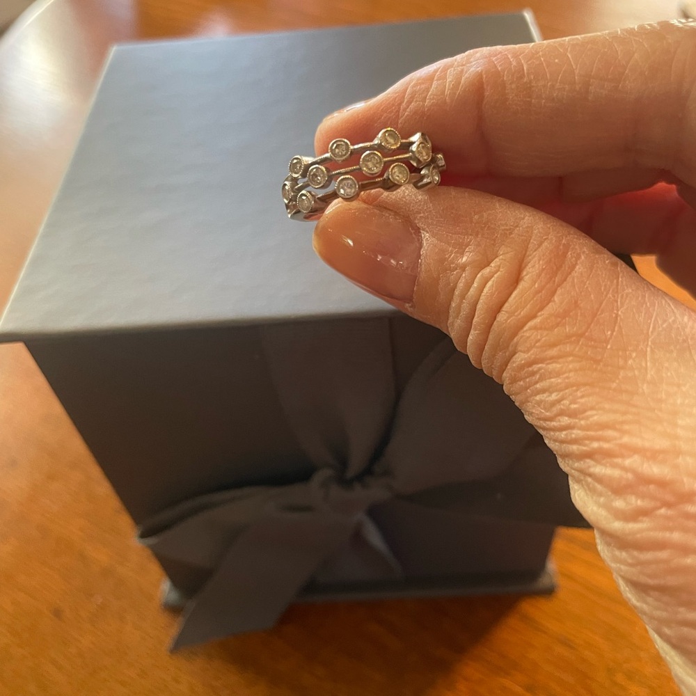 14K White Gold & Diamond Modernist Three Row Ring - Size 7 - Picture 2 of 12
